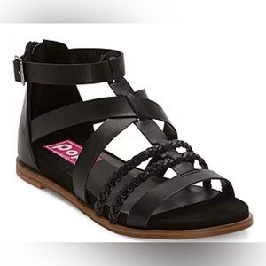 Pop Women’s Comfort Fit Black Gladiator Sandals Braided Straps Zip Back New 11